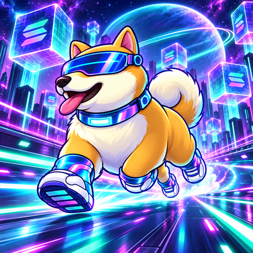 SolDoge racing through a neon Solana city