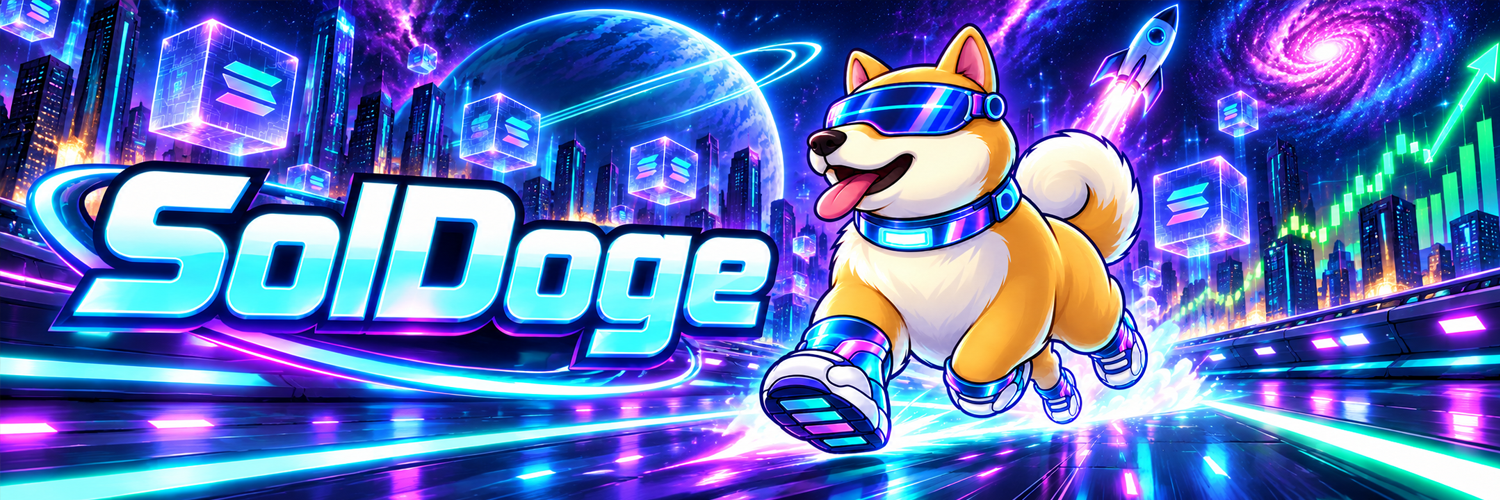 SolDoge banner — racing across the Solana skyline